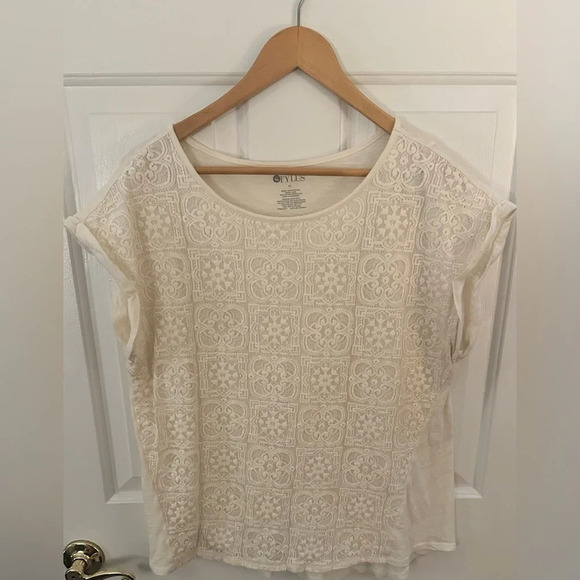Women’s Stylus Cotton Lace Short Sleeve Shirt Size XL - Picture 1 of 4